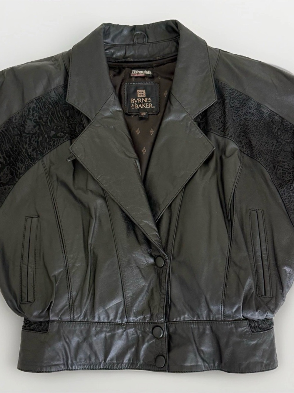 Vintage Byrnes & Baker Womens Black Leather Moto Biker Jacket w/ Thinsulate Sz L